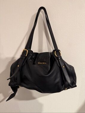 Miu Miu Vitello Leather Black Bow Tote